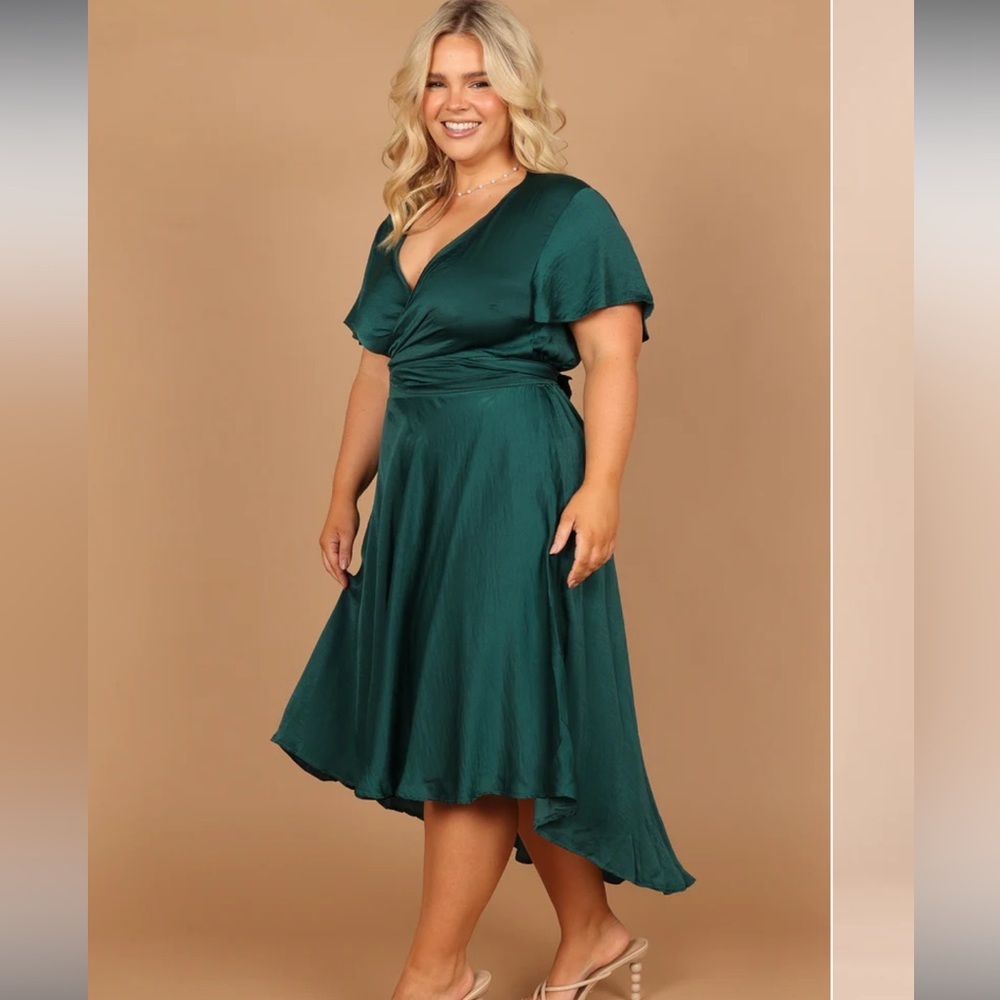 Petal & Pup Emerald Green Satin High-Low Dress